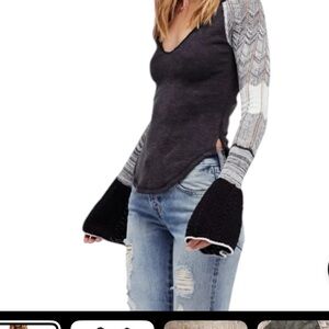 We The Free Sunshine Thermal V Neck Bell  Long Sleeve Knit  Top size M